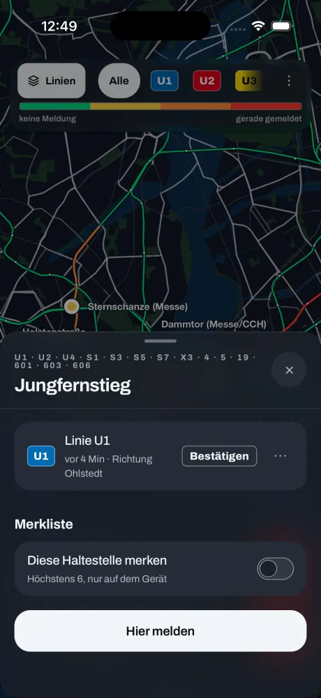 Kontrollpunkt, das Blatt einer Station mit Linie, Richtung und Uhrzeit