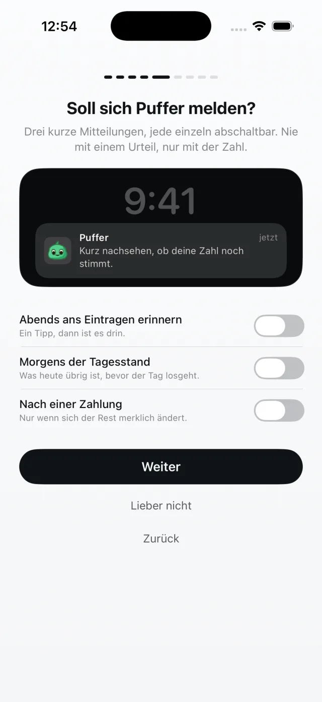 Puffer, Drei Mitteilungen, einzeln abschaltbar